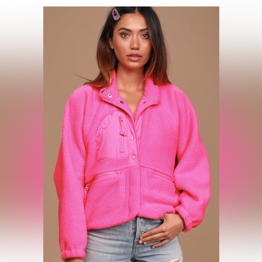 Free People Hot Pink Teddy Fleece Jacket